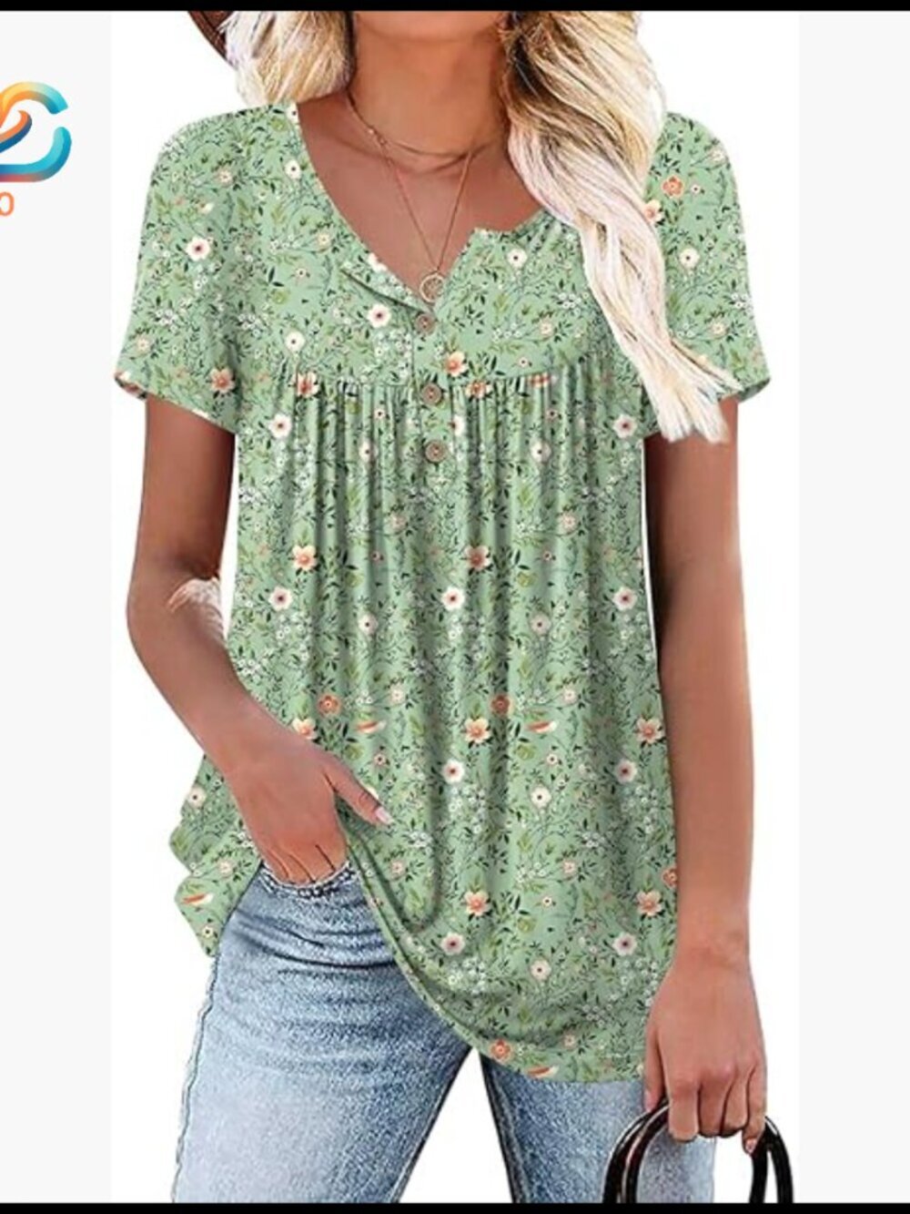 Plus Size Tunic Top Henley V-Neck Short Sleeve Flowy Blouse Rayon Spandex